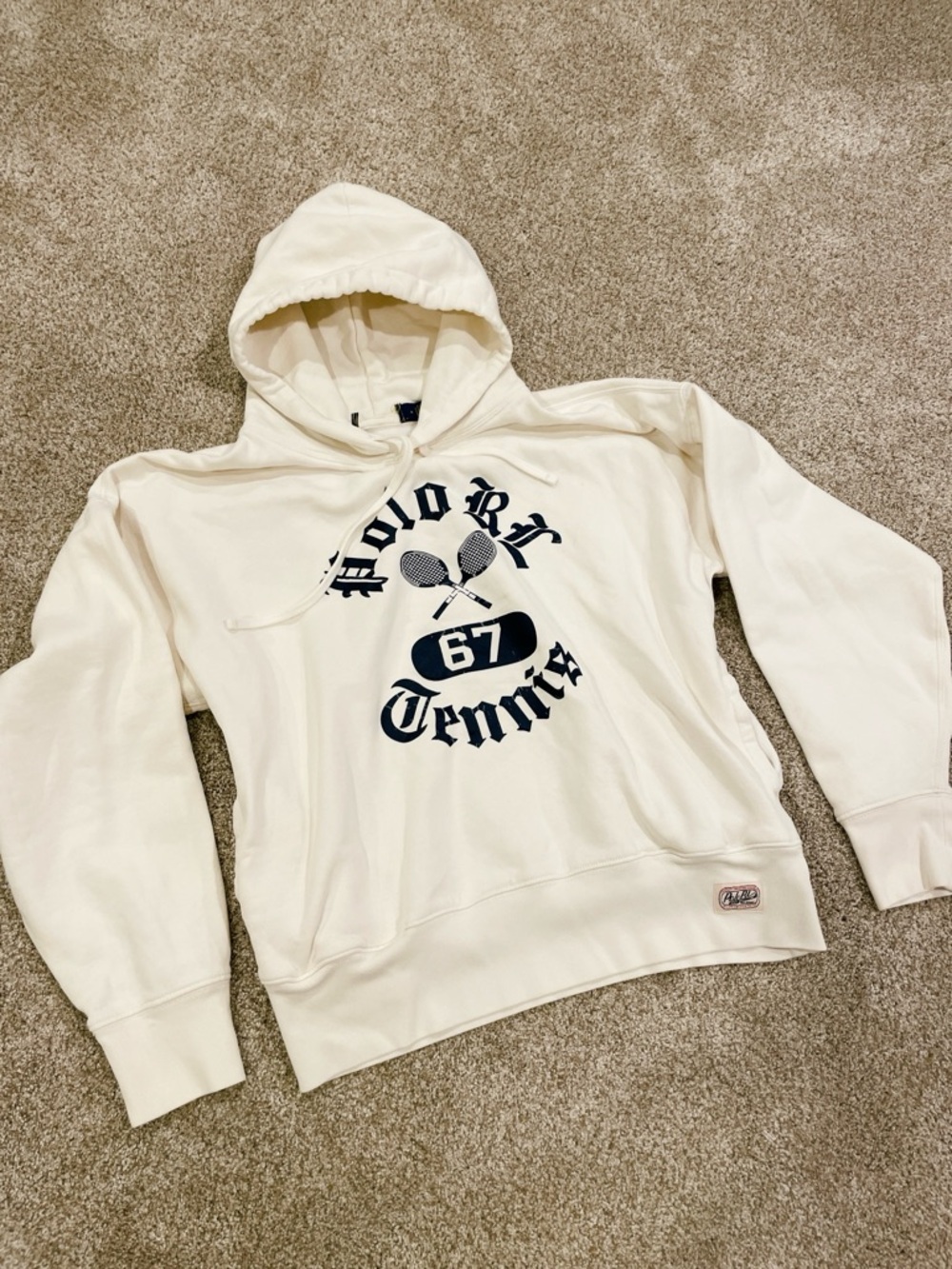 Polo Ralph Lauren Men’s Medium Tennis Club 67 Graphic Pullover Hoodie Cream M